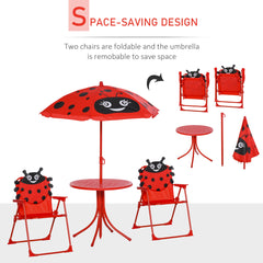 Outsunny Kids Outdoor Table and Chairs Garden Furniture Ladybird Pattern with Removable & Height Adjustable Sun Umbrella, Red