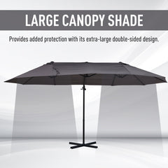 Outsunny Double Canopy Offset Parasol Umbrella Garden Shade w/ Steel Pole 12 Ribs Grey