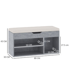 HOMCOM Shoes Cabinet Bench Hidden Storage Padded Seat Organiser Footwear Rack Hallway Grey Wood Grain