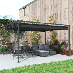 Outsunny 4 x 3m Metal Pergola, with Retractable Canopy Roof - Black