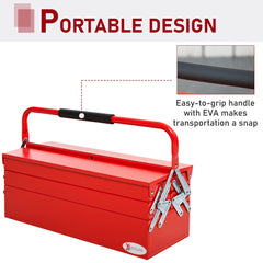 DURHAND Metal Tool Box 3 Tier 5 Tray Professional Portable Storage Cabinet Workshop Cantilever Toolbox with Carry Handle, 56cmx20cmx34cm, Red