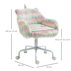 Vinsetto Unicorn Home Office Chair, Height Adjustable Fluffy Desk Chair with Armrests and Swivel Wheels, Colourful