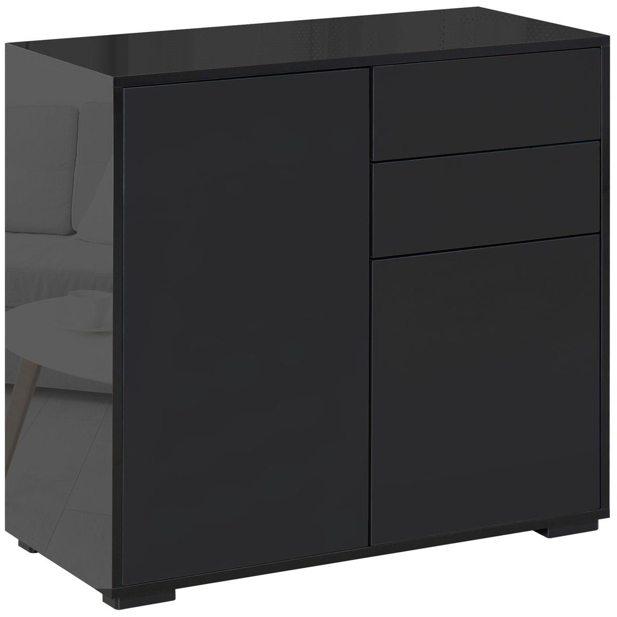 HOMCOM High Gloss Frame Sideboard, Push-Open Design with 2 Drawers for Living Room, Bedroom, 74H x 79W x 36Dcm, Black