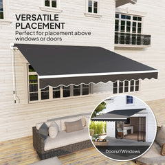 Outsunny 3 x 2.5m Garden Patio Manual Awning, Retractable Canopy Sun Shade Shelter with Fittings and Crank Handle, Black