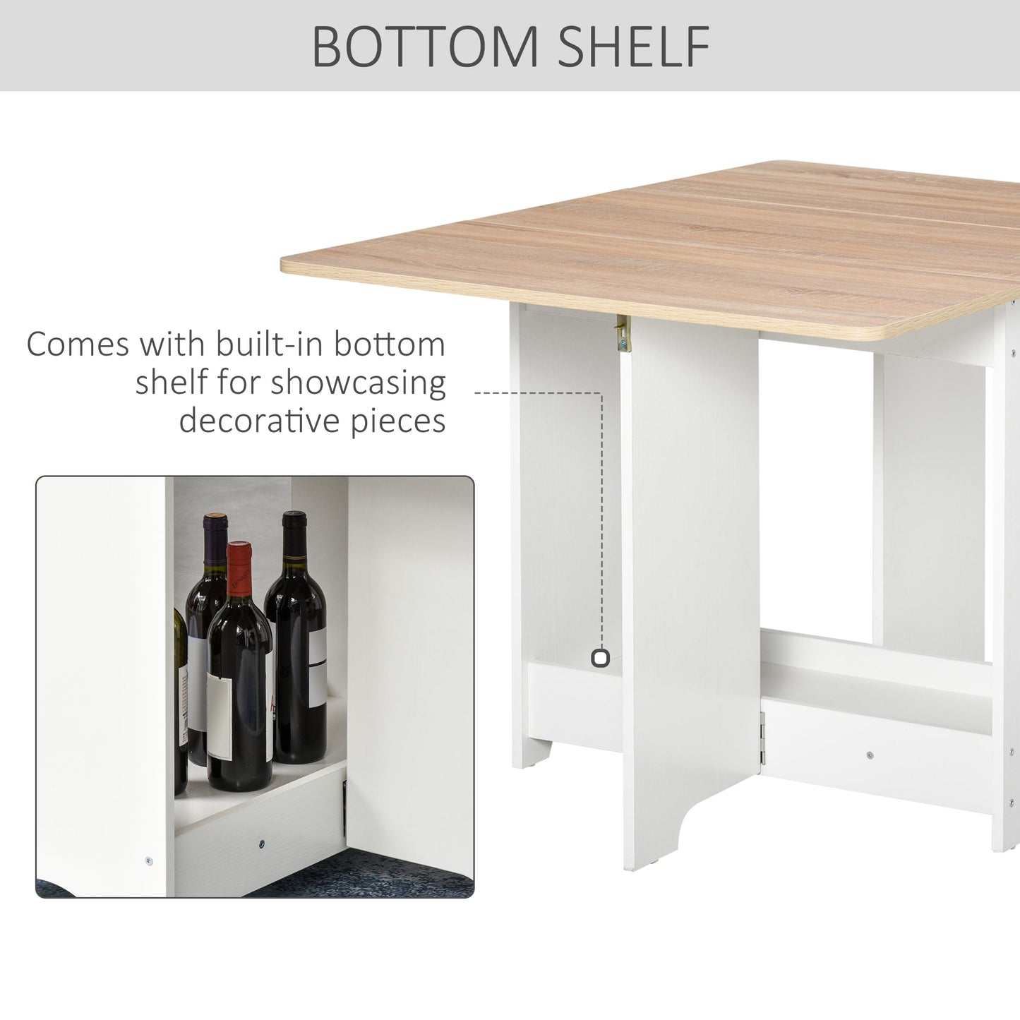 HOMCOM Foldable Dining Table Drop-Leaf Folding Desk Side Console with Storage Shelf for Kitchen,Dining Room