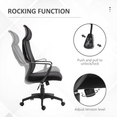 Vinsetto Ergonomic Office Chair, High Back Computer Chair, Mesh Desk Chair with Lumbar Support, Headrest, Wheel, Adjustable Height, Black