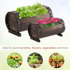 Outsunny 2PCs 56L Wooden Planter Box Flower Plant Pot Outdoor Flower Beds Plant Box with Solid Wood Carbonized Colour