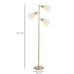 HOMCOM Retro Practical Tree Floor Lamp 3 Angle Adjustable Lampshade Steel Base for Living Room Bedroom Office Gold 165cm