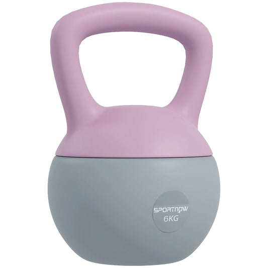 SPORTNOW Soft Kettlebell, 6kg Kettle Bell with Non-Slip Handle for Home Gym Weight Lifting and Strength Training, Purple and Grey