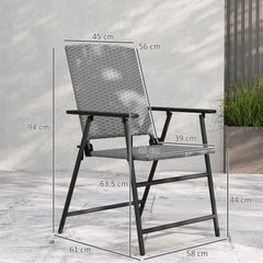 Outsunny Set of Four Folding Rattan Seat Chairs - Grey