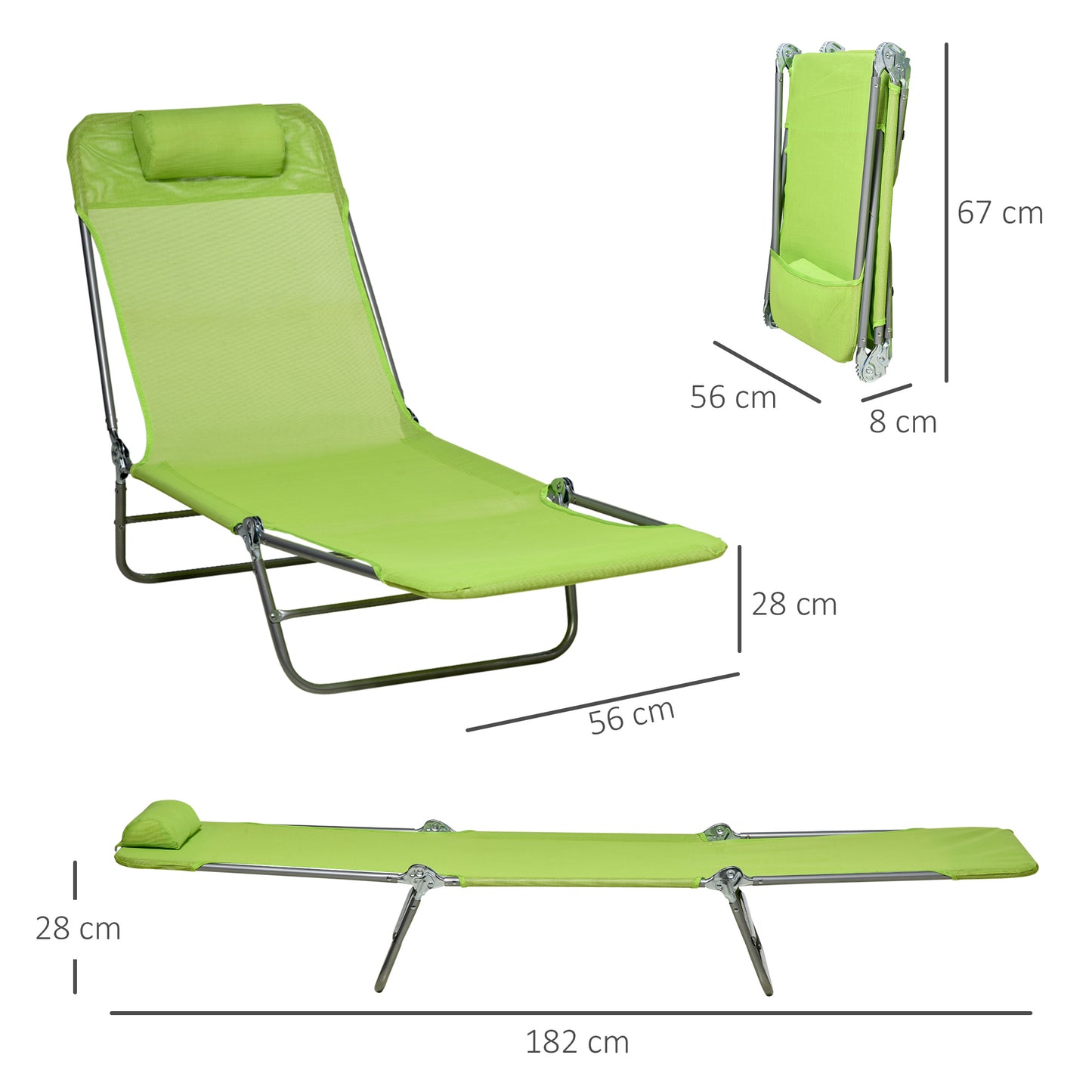 Outsunny Set of Two Steel Frame Sun Loungers, with Reclining Backs - Green