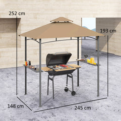 Outsunny 2.5M (8ft) New Double-Tier BBQ Gazebo Shelter Grill Canopy Barbecue Tent Shelter Patio Deck Cover - Khaki