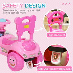 AIYAPLAY Foot to Floor oddler Ride on Toy w/ Music, Light, Horn, Under Seat Storage, Anti-Over-Backwards Device, Pink