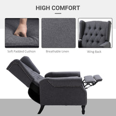 HOMCOM Recliner Armchair, Vintage Reclining Chair with Nail Head Trim, Wingback Chair with Button Tufted Back and Footrest, for Living Room, Dark Grey