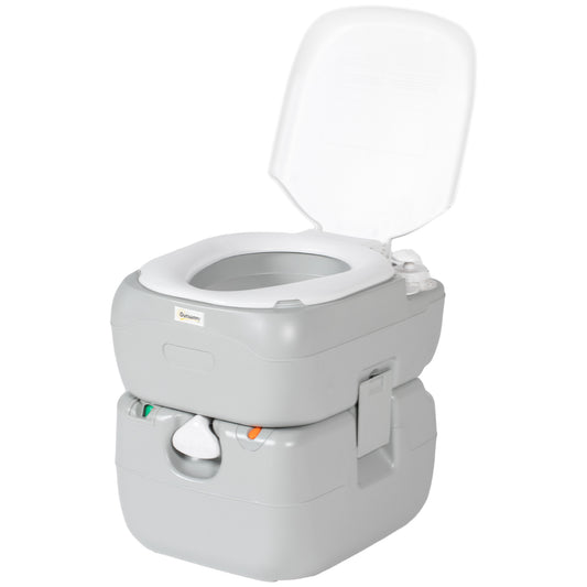 Outsunny Portable Toilet for Adults, 22L Camping Toilet with Seat, Lid and Anti-Leak Handle Pump, Outdoor Travel Toilet with Detachable Tanks for Camping, Boating, Hiking, Travel, RV, Grey