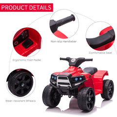 HOMCOM 6V Kids Electric Ride on Car All Terrain Vehicle Toy Quad Bike With Headlights for Toddlers 18-36 months Red