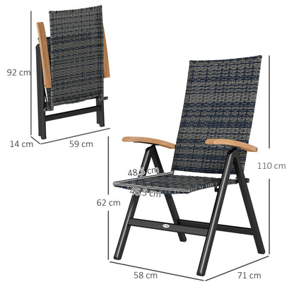 Outsunny 2 Pieces Outdoor Foldable Dining Chair with Armrests, High Backrest, for Garden, Camping, Balcony, Mixed-grey