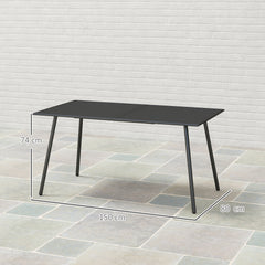 Outsunny Rectangle Garden Table with Slat Top, Steel Frame, Outdoor Table for 6 Person, 150 x 80 x 74 cm, Black