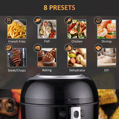 HOMCOM 7L Family Size Digital Air Fryer Oven with Air Fry, Roast, Broil, Bake, Dehydrate, 8 Presets, Rapid Air Circulation, Timer, Preheat, Non-stick Basket, Inner Light for Oil Free & Low Fat, 1500W