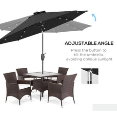 Outsunny 2.7m Garden Parasol Solar Outdoor Tilt Sun Umbrella Patio Sun Shade w/ 24 LED Light, Hand Crank and 8 Ribs, Black