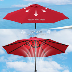 Outsunny 3 m Replacement Parasol Canopy with Top Vent, UPF 50+ Garden Parasol Replacement Canopy, 8 Rib Parasol Cover Replacement Fits Various Frames, Red