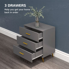 HOMCOM Three Drawer Embossed Line Dresser - Grey/Gold Tone