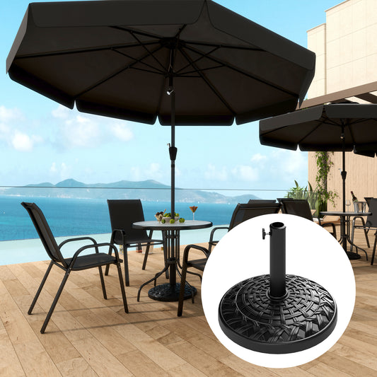 Outsunny 12kg Garden Parasol Base, Round Resin Garden Umbrella Base, Heavy Duty Parasol Stand for 38mm or 48mm Outdoor Umbrella Poles, Black