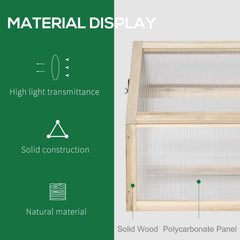 Outsunny Wooden Cold Frame Garden Polycarbonate Greenhouse with Openable Top Cover, Grow House for Flowers, Vegetables, Plants, 90 x 52 x 50cm, Natural