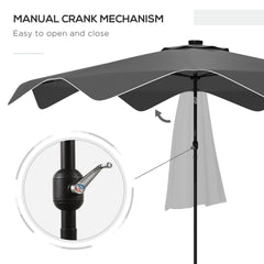 Outsunny Solar Patio Umbrella with LED and Tilt, Outdoor Market Table Umbrella Parasol with Crank, 3 x 3 (m), Dark Grey