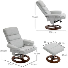 HOMCOM Recliner Chair Ottoman Set 360√Ç¬∞ Swivel Sofa Stool Modern Soft Thick Padding Wood Base Grey