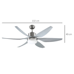 HOMCOM Reversible Ceiling Fan with Light, 6 Blades Indoor Modern Mount LED Lighting Fan with Remote Controller, for Bedroom, Living Room, Silver