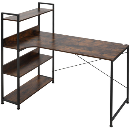 HOMCOM Office Desk with Storage Shelves, 120 CM Computer Desk, Industrial Study Table with Metal Frame for Home Office Small Space, Rustic Brown
