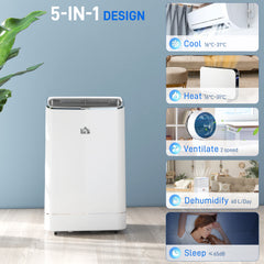 HOMCOM 14000 BTU Mobile Air Conditioner, Smart Home WiFi Compatible, with Heater, Cooler, Dehumidifier, Fan, 24H Timer