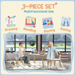 AIYAPLAY 3 Pcs Toddler Table and Chair Set, Kids Desk and 2 Chairs Set w/ Bunny Ear Backrest, for Nursery, Playroom