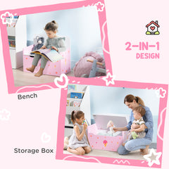 ZONEKIZ 5PCs Kids Bedroom Furniture Set with Bed, Toy Box Bench, Storage Unit, Dressing Table and Stool, Princess Themed, for 3-6 Years Old, Pink