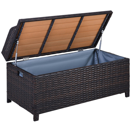 Outsunny 130 L Rattan Garden Storage Box, with Seat - Mixed Brown