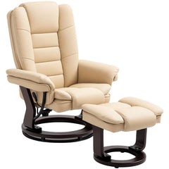 HOMCOM Faux Leather 135√Ç¬∞ Reclining Chair and Footstool - Beige