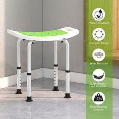 HOMCOM 6-Level Height Adjustable Aluminium Bath Room Stool Chair Shower Non-Slip Design w/ Padded Seat Drainage Holes Foot Pad, Green