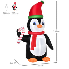 HOMCOM 8ft Inflatable Christmas Penguin Holding Candy Cane Blow Up Outdoor Decoration with LED Lights for Holiday