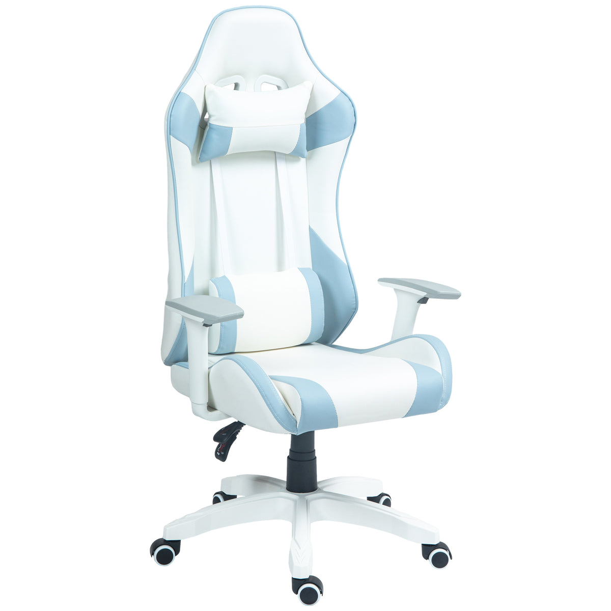 HOMCOM Faux Leather Colour Block Gaming Chair, with 135√Ç¬∞ Reclining Back - Blue/White