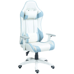 HOMCOM Faux Leather Colour Block Gaming Chair, with 135√Ç¬∞ Reclining Back - Blue/White