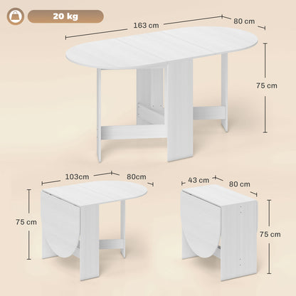 HOMCOM Folding Dining Table, Drop Leaf Table for Small Spaces, Oval Tabletop for Dining Room, Ash Wood-Effect