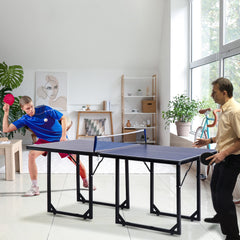 HOMCOM 6ft 182cm Mini Table Tennis Table Folding Ping Pong Table with Net Multi-Use Table for Indoor Outdoor Game, Blue