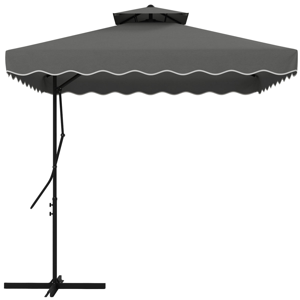 Outsunny 2.5m Square Double Top Garden Parasol Cantilever Umbrella with Ruffles, Dark Grey