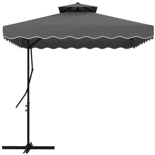 Outsunny 2.5m Square Double Top Garden Parasol Cantilever Umbrella with Ruffles, Dark Grey