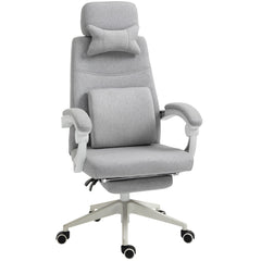 Vinsetto Office Chair, Ergonomic Desk Chair, High Back Fabric Work Chair with 160√Ç¬∞ Reclining Backrest, Retractable Footrest, Neck and Lumbar Pillow for Home and Study, Grey