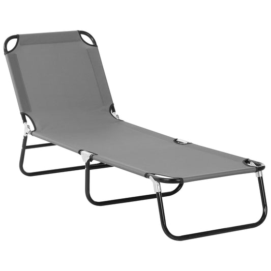 Outsunny Foldable Sun Lounger with 5-Position Adjustable Backrest, Outdoor Portable Recliner Chaise Lounge Chair with Breathable Mesh Fabric, Grey