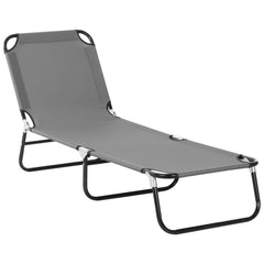 Outsunny Foldable Sun Lounger with 5-Position Adjustable Backrest, Outdoor Portable Recliner Chaise Lounge Chair with Breathable Mesh Fabric, Grey