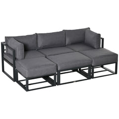 طقم أريكة خارجية مكون من 6 قطع من Outsunny Garden Daybed، طقم أثاث محادثة من الألومنيوم للفناء مع طاولة قهوة ومسند قدم ووسائد، باللون الرمادي