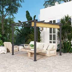 Outsunny 3 x 3m Aluminium Pergola, with Retractable Roof - Khaki